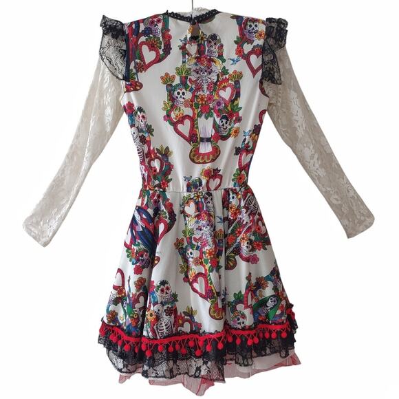 Day of The Dead Girls Dress Size XL Knit Fringe Costume Dios De Los Muertos - Picture 3 of 11